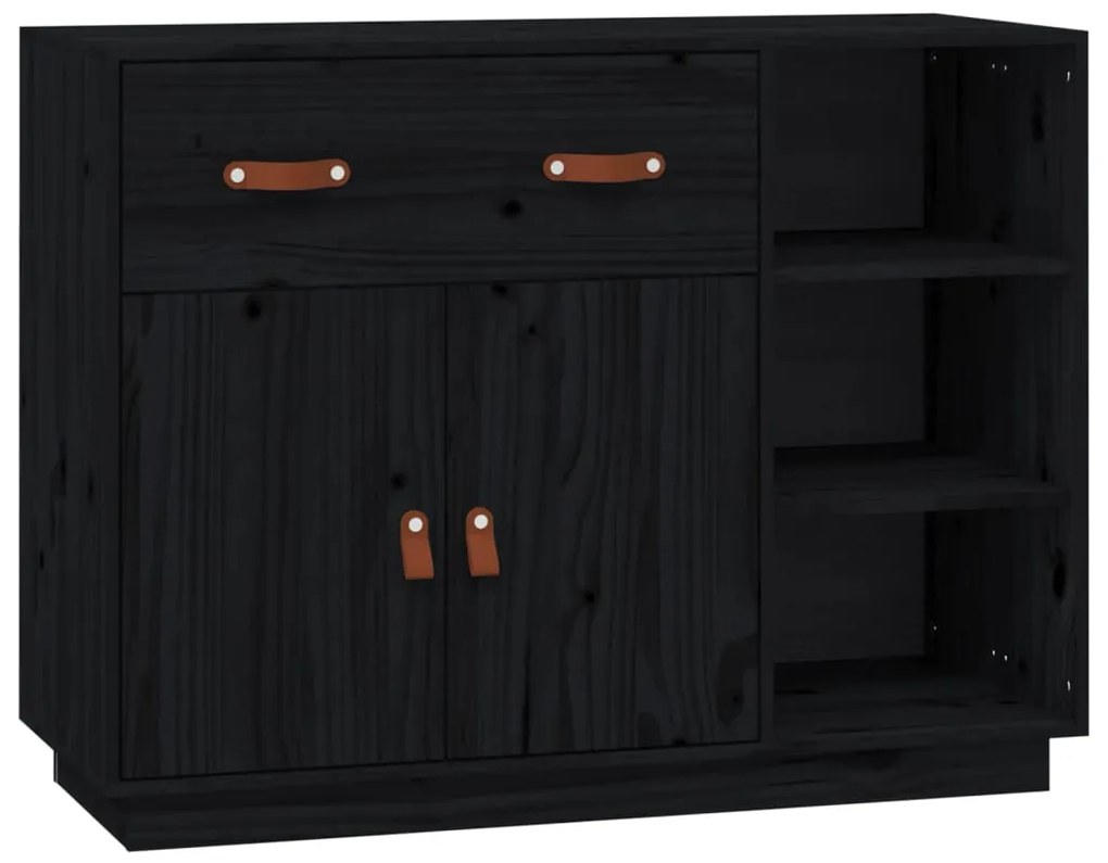 Credenza nera 98,5x40x75 cm in legno massello di pino