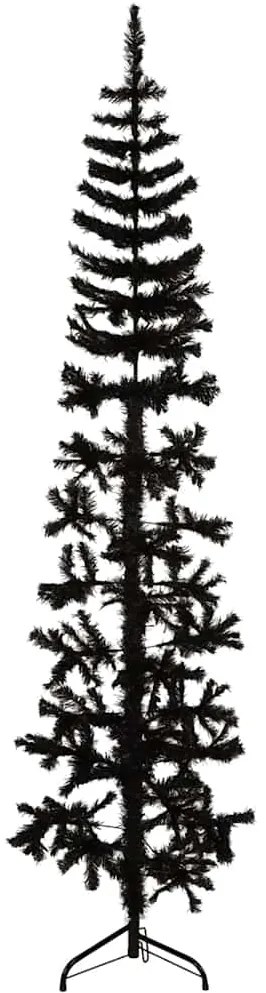 Albero Natale Artificiale Sottile A Metà E Supporto Nero 210 Cm /