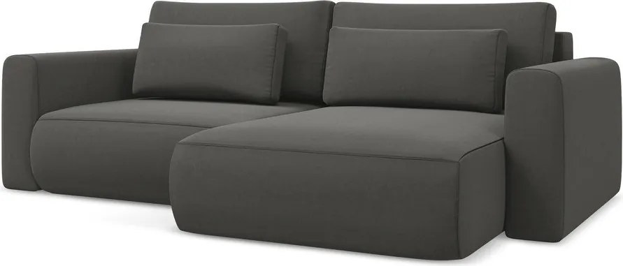 Divano angolare grigio scuro allungabile/con contenitore (con penisola a destra/con chaise lounge) con rivestimento in velluto Kapua – Makamii