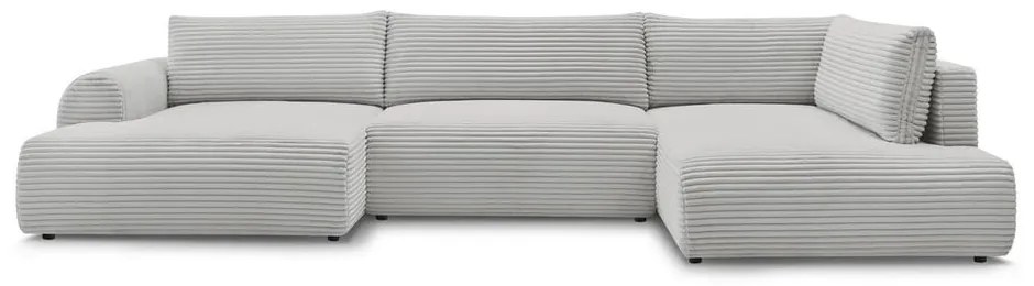 Divano angolare in grigio chiaro allungabile (con penisola a sinistra/a forma di "U") con rivestimento in velluto a coste Lucien – Bobochic Paris