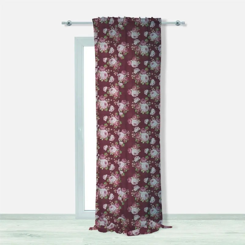 Tenda Floral bordeaux, nastro arricciatura automatica 140x290 cm