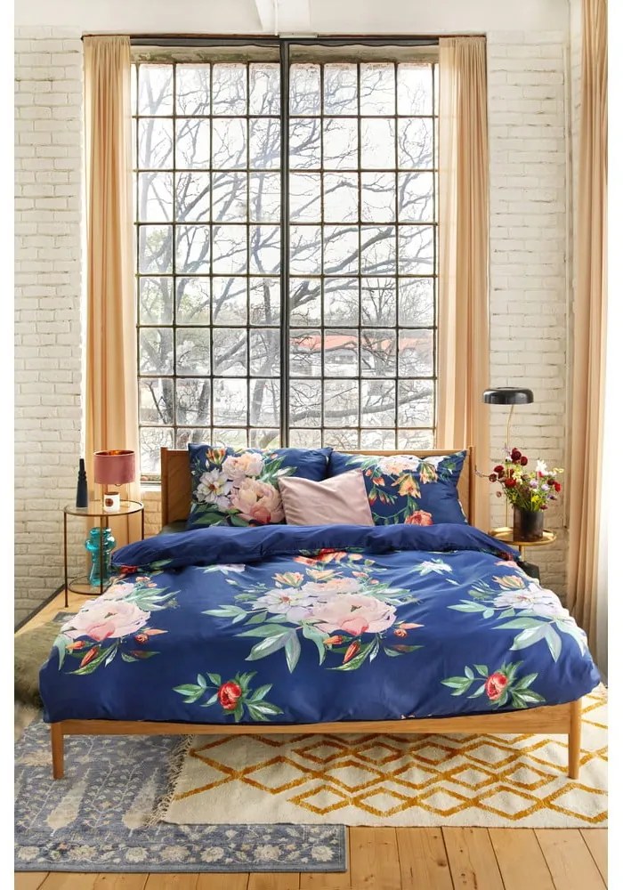 Biancheria da letto matrimoniale in cotone sateen blu navy 200 x 200 cm Floret - Bonami Selection