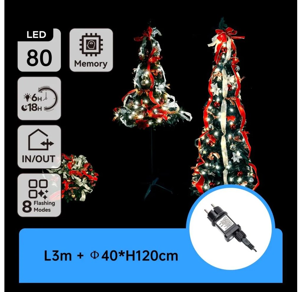 Aigostar - LED albero di Natale da esterno 80xLED/230V 1,2m IP44 rosso bianco freddo