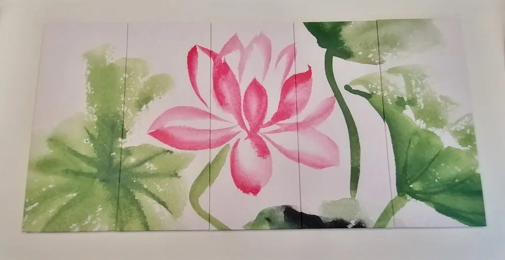 Quadri 5 pezzi – Fiore di loto ad acquerello