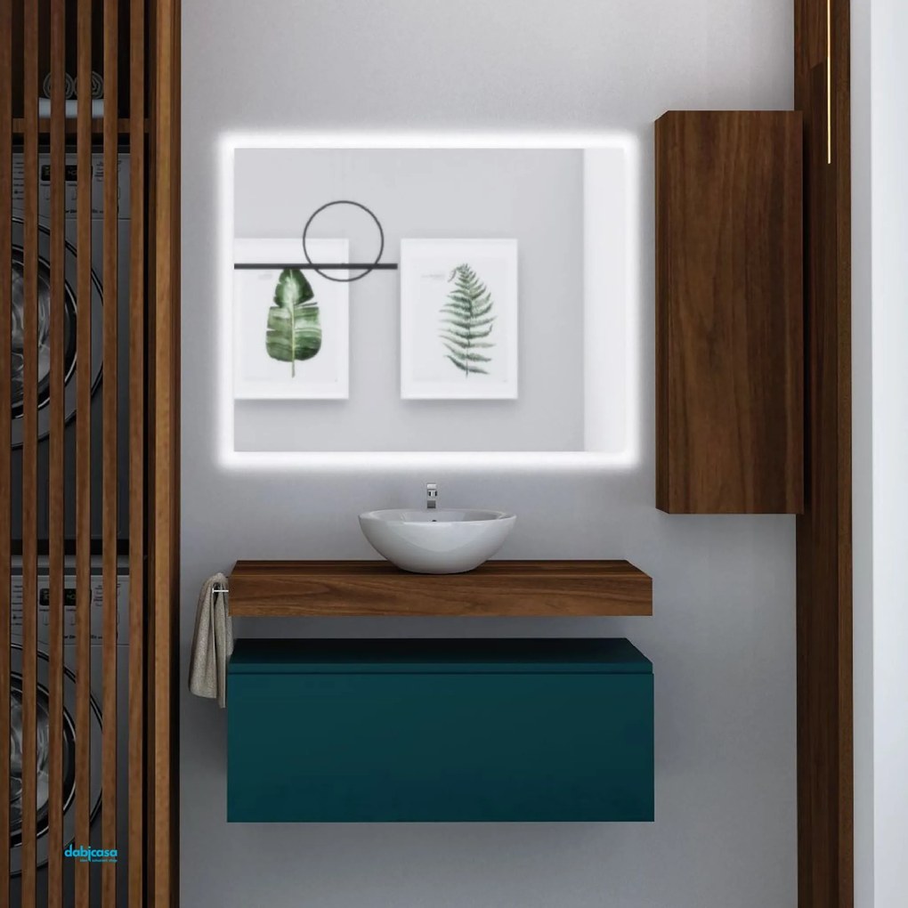 Mobile Bagno Sospeso 90 Cm Un Cassetto Mensolone Top Specchio Retroilluminato 90x70 Cm Esseci Arredo Bagno "Stefania"