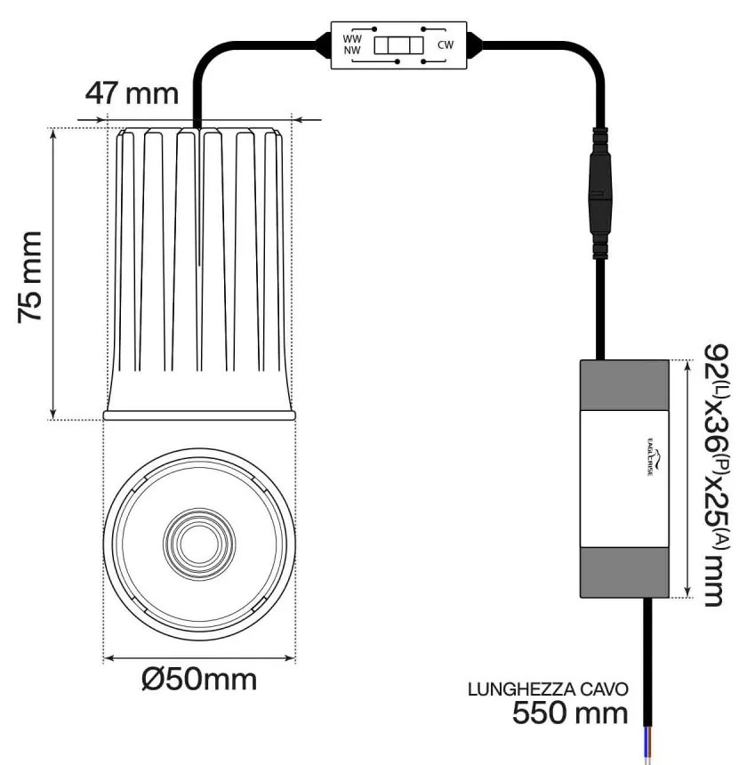 Lampada LED GU10 12W Alta potenza Angolo 24°/38° Bianco CCT Bridgelux Colore Bianco Variabile CCT