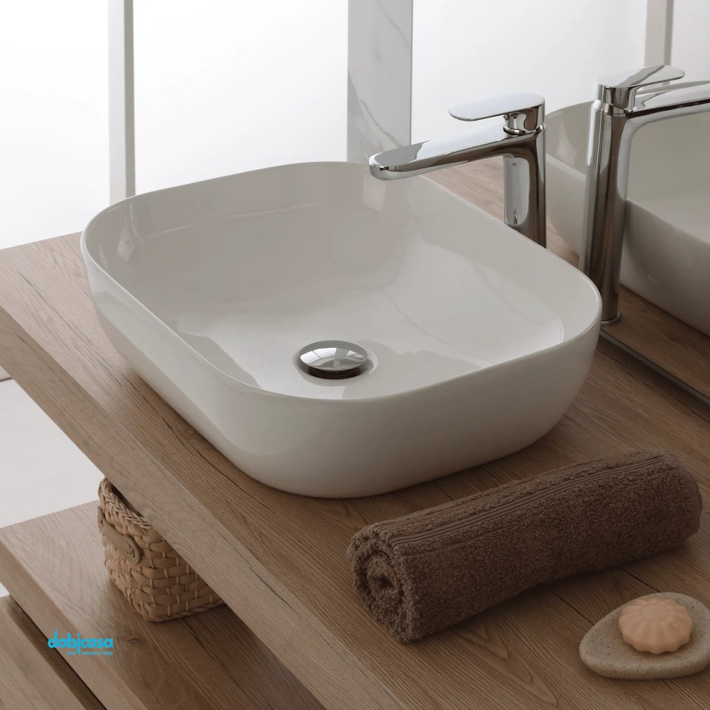 Lavabo D'Appoggio In Ceramica Bianco Lucido da 50,5 cm