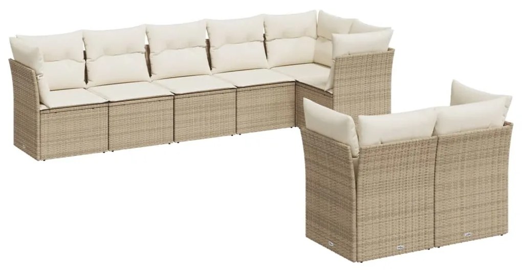 Set Divano da Giardino 8 pz con Cuscini Beige in Polyrattan