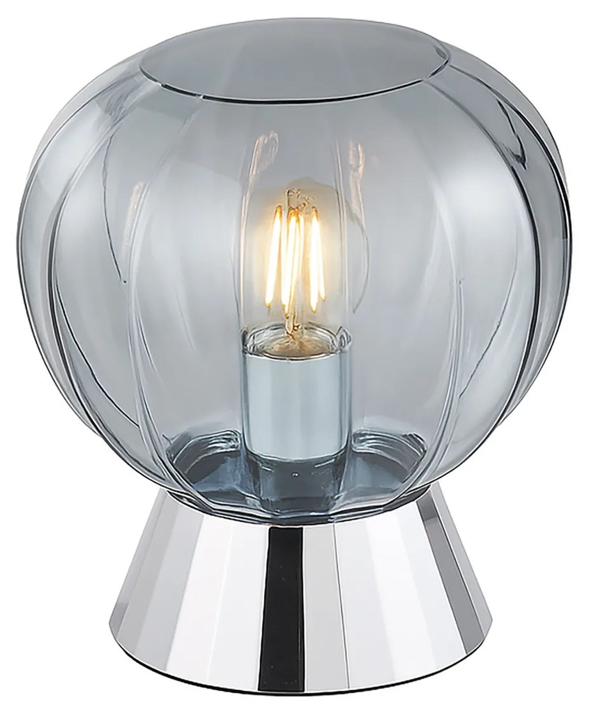Lampada Da Tavolo Moderna Sydney Base Cromata E Sfera In Vetro Fumé 1 Luce E14