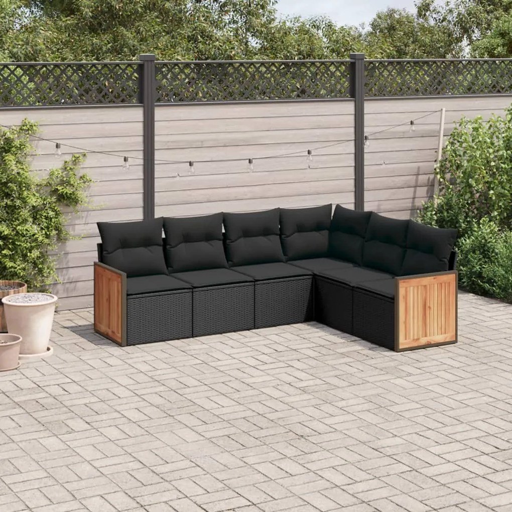 Set divano da giardino 6 pz con cuscini nero in polyrattan