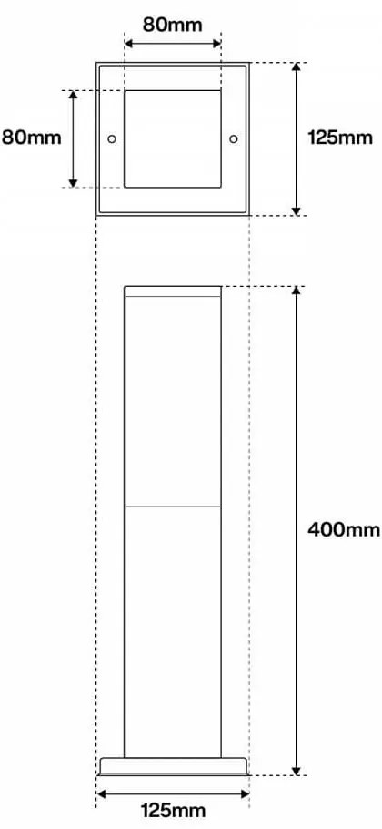 Paletto da Giardino 40cm in acciaio inox NERO, IK06, IP54, base E27 Base E27