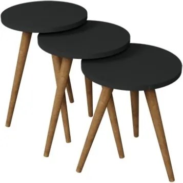 Set 3 Tavolini Decorativi Da Salotto Gambe Legno Aphrodite Antracite