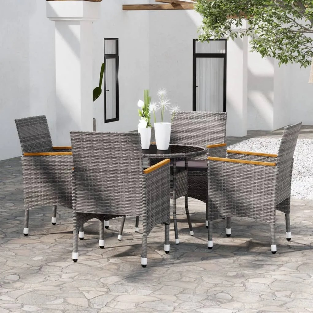 Set da pranzo per giardino 5 pz in polyrattan grigio