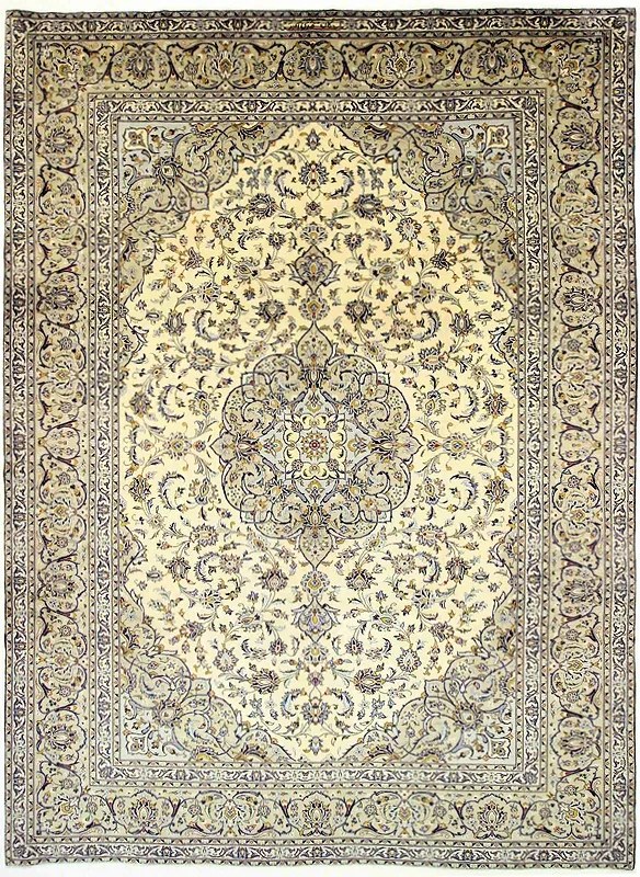 Kashan Tappeto 370 x 270 Beige (Iran) Annodato A Mano
