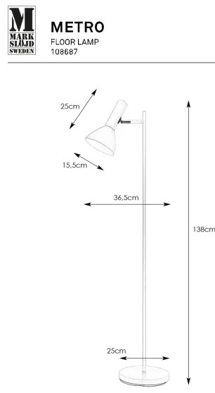 Markslöjd 108687 - Lampada con piedistallo METRO 1xE27/40W/230V bianco