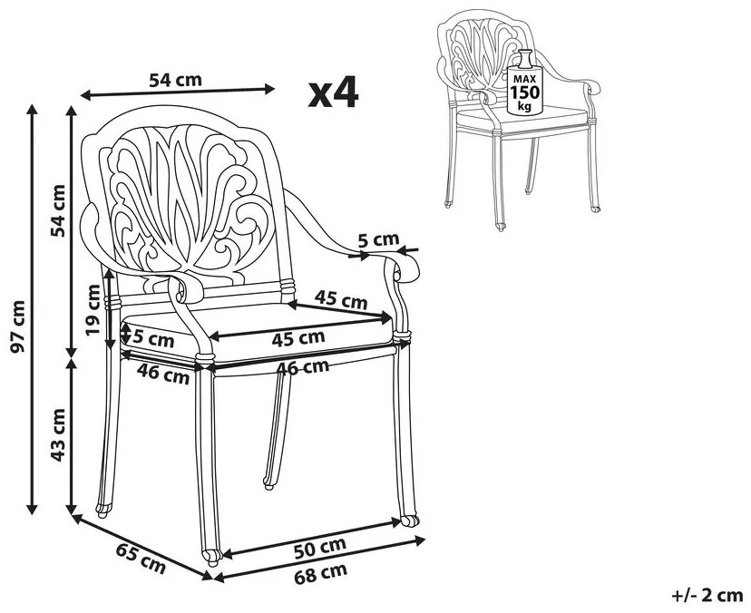Set di 4 sedie da giardino alluminio marrone scuro ANCONA Beliani