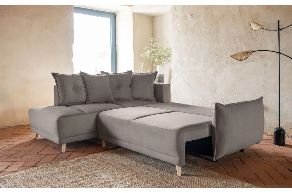 Divano letto in velluto a coste marrone chiaro (angolo sinistro) Lazy Lukka - Miuform