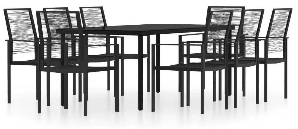 Set mobili da pranzo da giardino 9 pz con cuscini nero