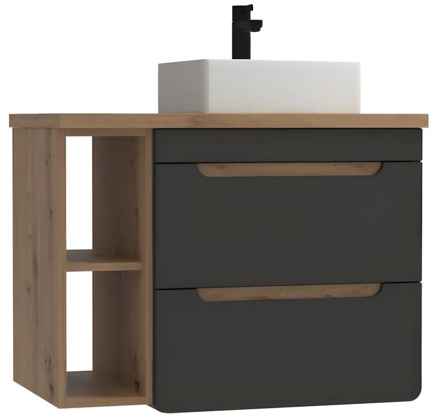 Mobili per bagno sospeso con lavabo semplice e nicchie 80 cm Colore: Naturale e Antracite - ARUBA