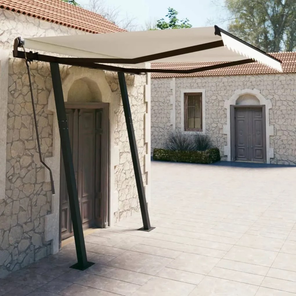 Tenda Da Sole Retrattile Manuale Con Pali 3,5x2,5 M Crema /