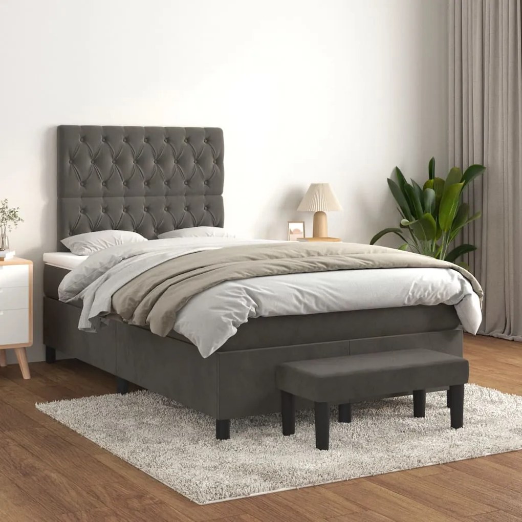 Giroletto A Molle Con Materasso Grigio Scuro 120x200 Cm Velluto /