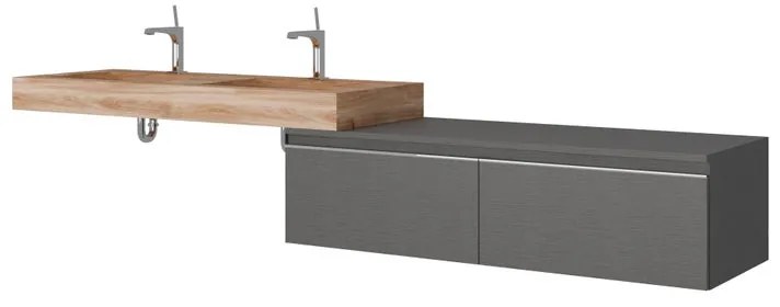 Mobile sottolavabo e lavabo Ofset per doppia vasca lavabo-miele; cassetti-lino opaco L 120 x H 32 x P 46 cm 2 cassetti