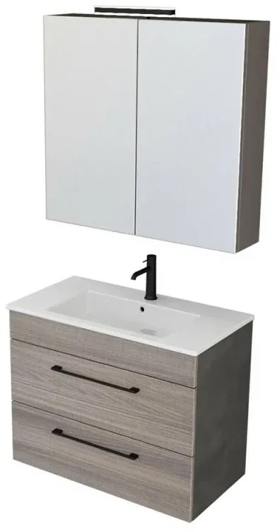 Mobile bagno sospeso 80 cm Smart olmo/lava con specchio contenitore