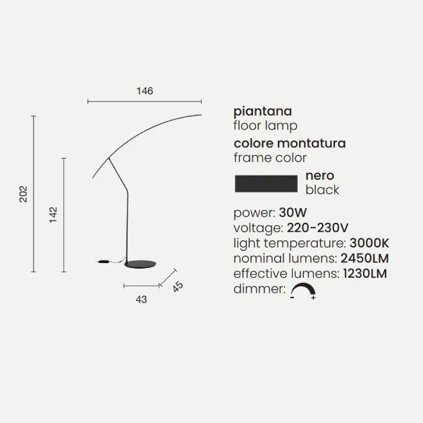 Piantana a LED 146x202 cm moderna in metallo Nero FOLAGA