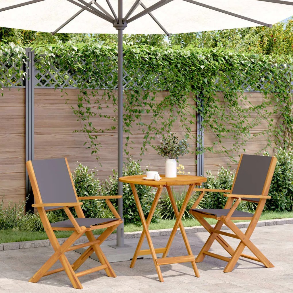 Set Da Bistrot 3pz Antracite İn Tessuto E Legno Massello /