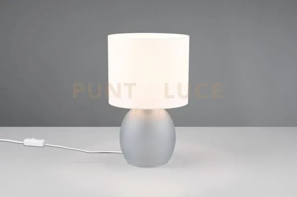 Vela lampada da tavolo base vetro grigio con paralume bianco h. 29c...