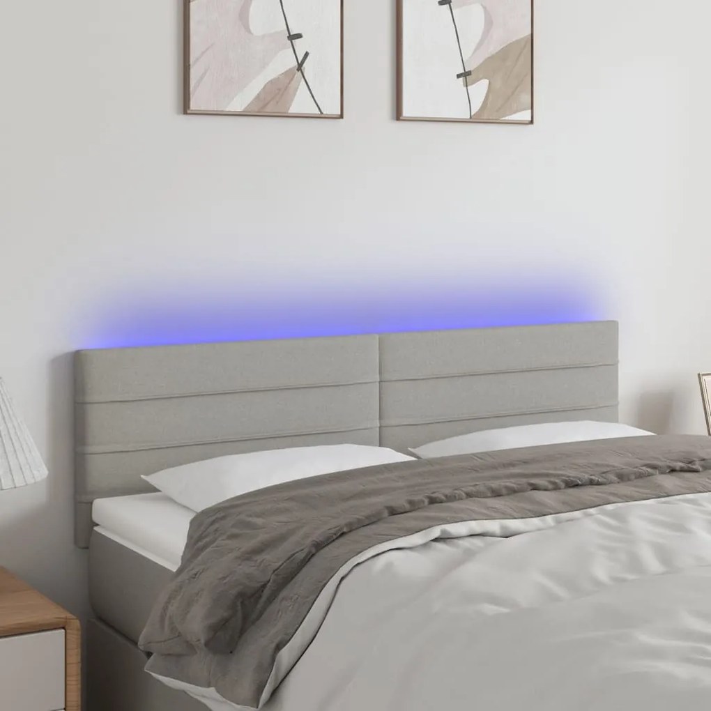 Testiera A Led Grigio Chiaro 144x5x78/88 Cm İn Tessuto /