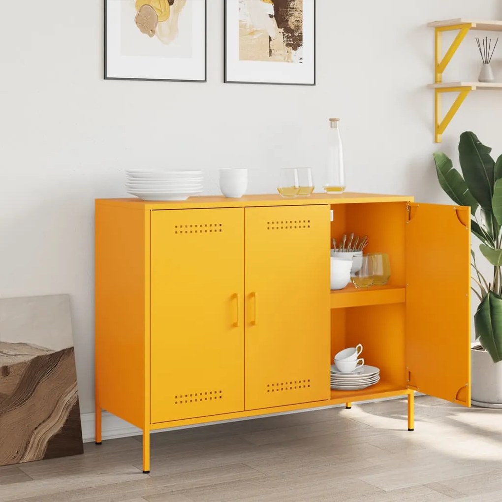 Credenza giallo senape 100,5x39x79 cm acciaio laminato a freddo