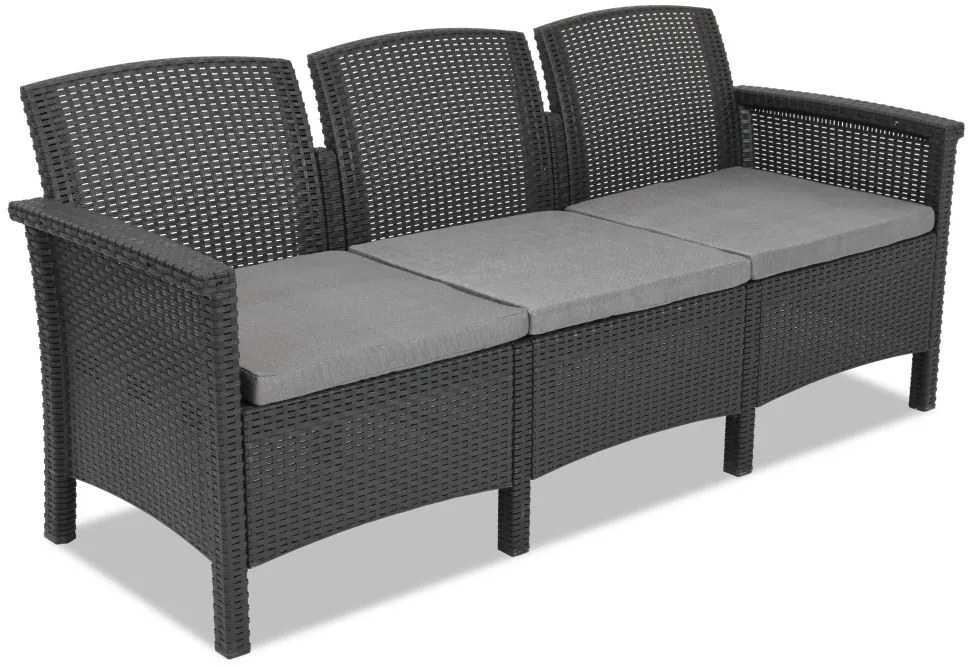 Divano 3 posti in polyrattan antracite Venezia 3 Bica