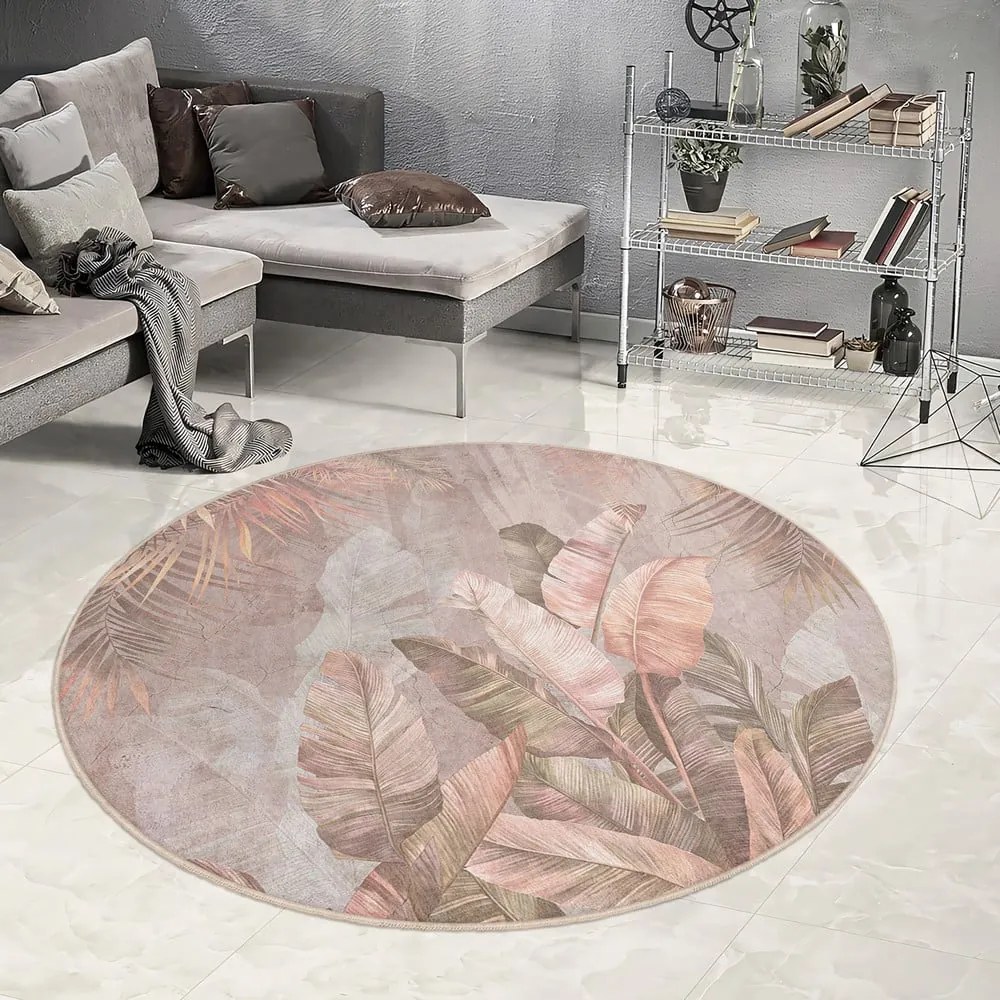 Tappeto rotondo in rosa chiaro lavabile ø 120 cm Dusty Leaves – Mila Home