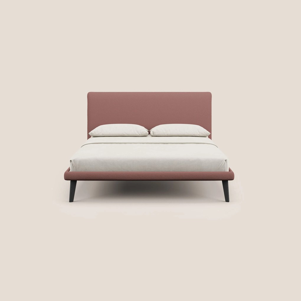 Noel letto minimal scandinavo con piedi in mogano e tessuto fiammato impermeabile T19