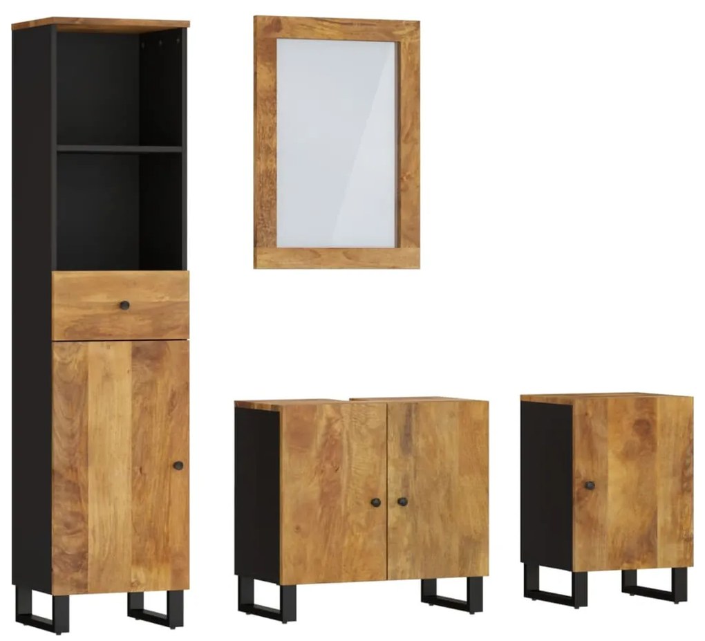 Set mobili da bagno 4 pz in legno massello di mango