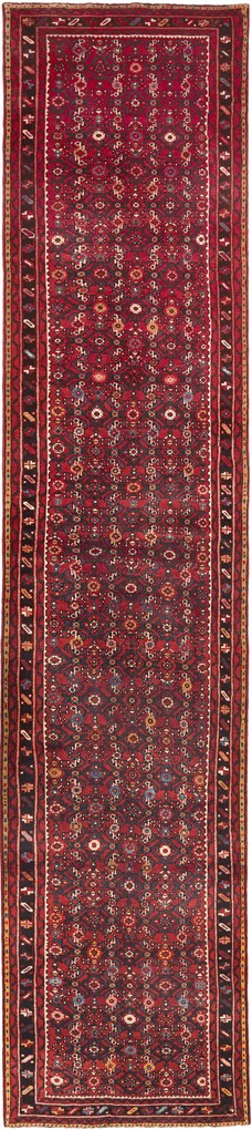 Hamedan Tappeto 440 x 100 Rosso (Iran) Annodato A Mano