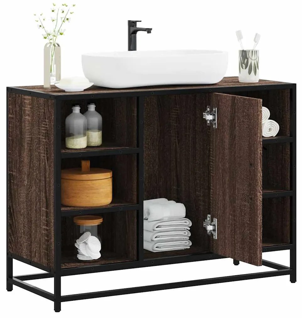 Mobile Lavabo Bagno Rovere Marrone 60x30x60cm Legno Multistrato /