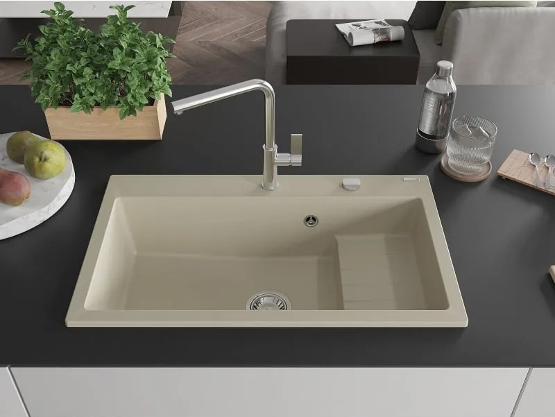 Mexen Omar lavello in granito 1-vasca 800 x 480 mm, beige, sifone cromato - 6520801005-69