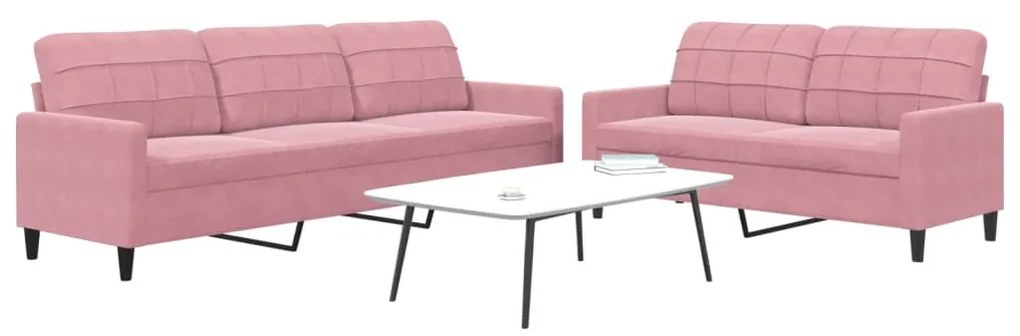 Set Di Divani 2 Pz Con Cuscini Rosa İn Velluto /