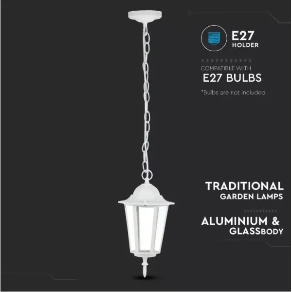 Lampadario su catena da esterno 1xE27/40W/230V IP44 bianco