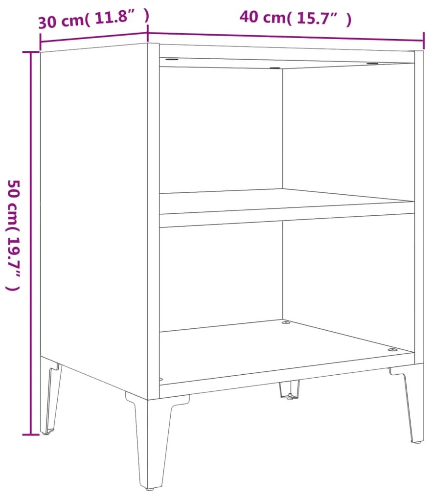 Comodini con Gambe in Metallo 2 pz Rovere Fumo 40x30x50 cm