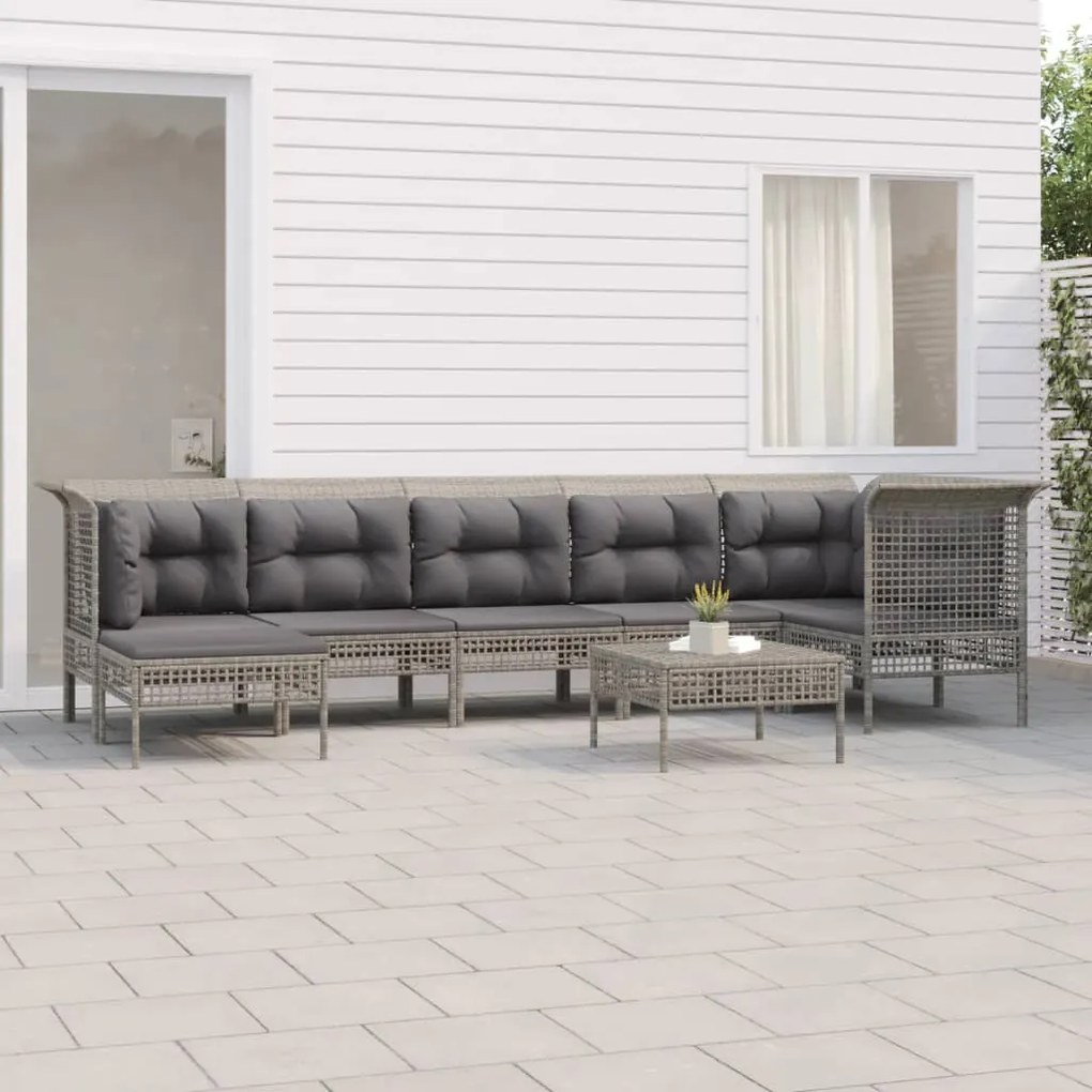 Set divani da giardino 8 pz con cuscini in polyrattan grigio