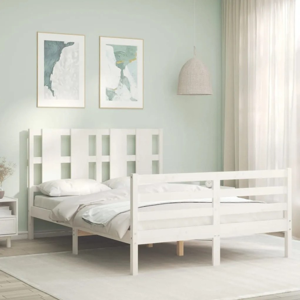 Giroletto Con Testiera Bianco 140x190 Cm İn Legno Massello /