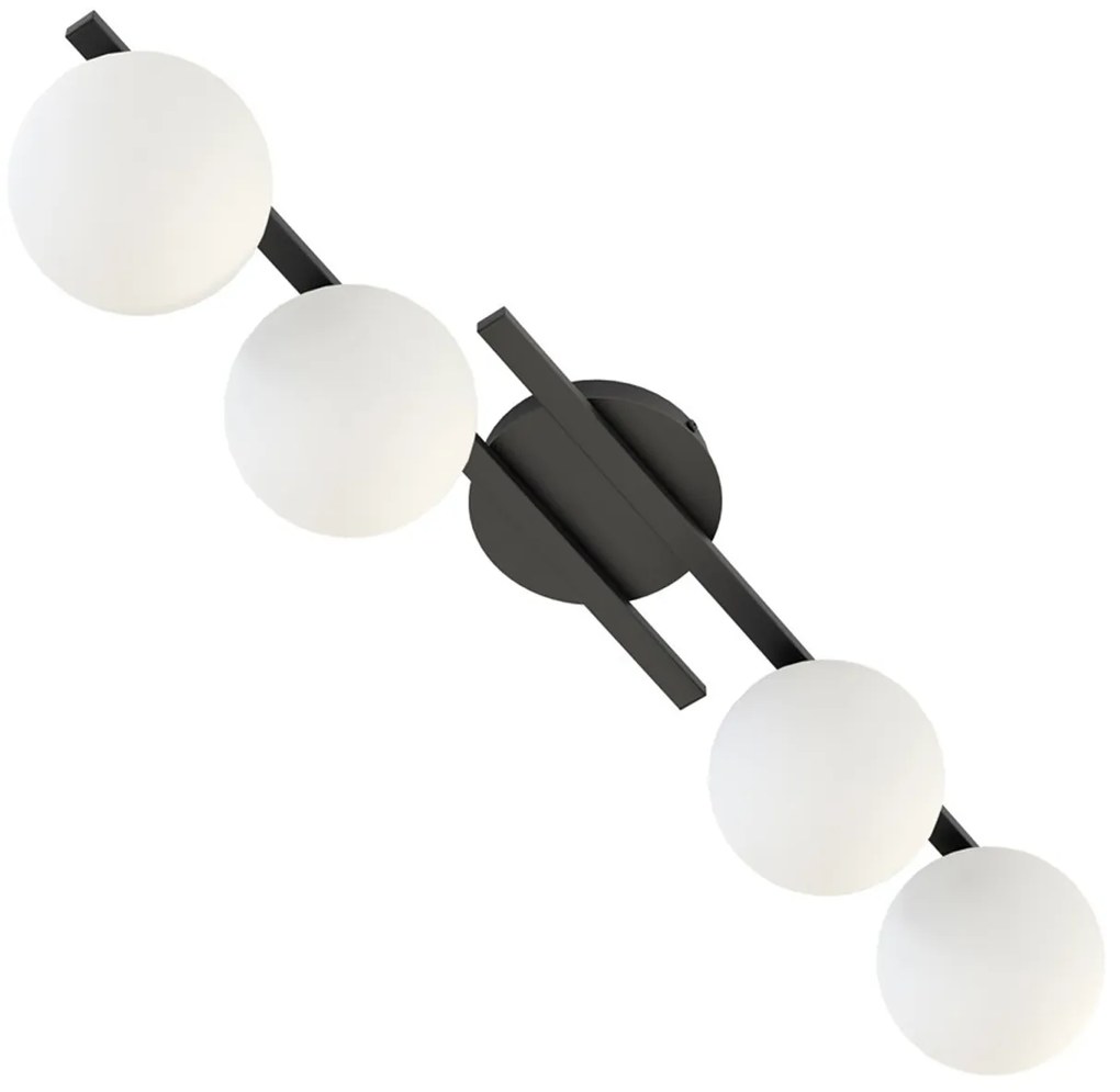 Plafoniera Moderna Nettuno Acciaio Nero Vetro 4 Luci E14 Ip20