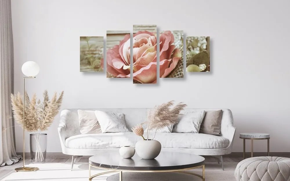 Quadri 5 pezzi – Rosa vintage elegante