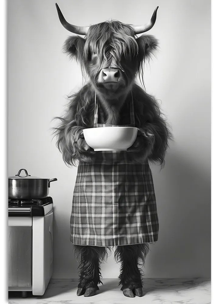 Stampa su tela – Mucca con grembiule da cucina