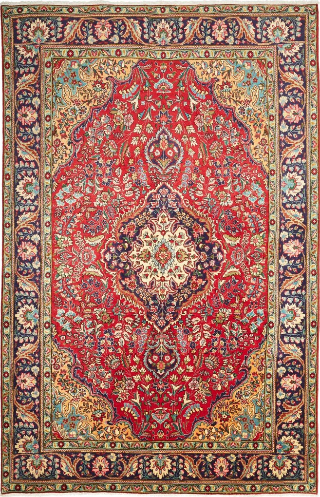 Tabriz Tappeto 300x200 Blu (Iran) Annodato A Mano