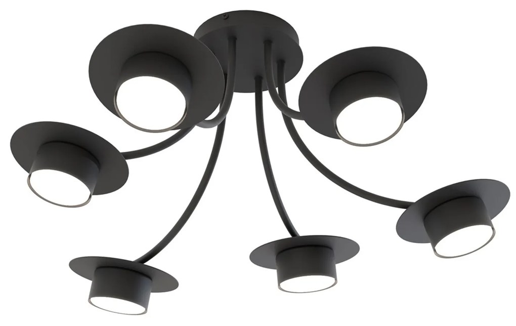 Plafoniera Moderna Giunone Acciaio Nero 6 Luci Gx53 Ip20