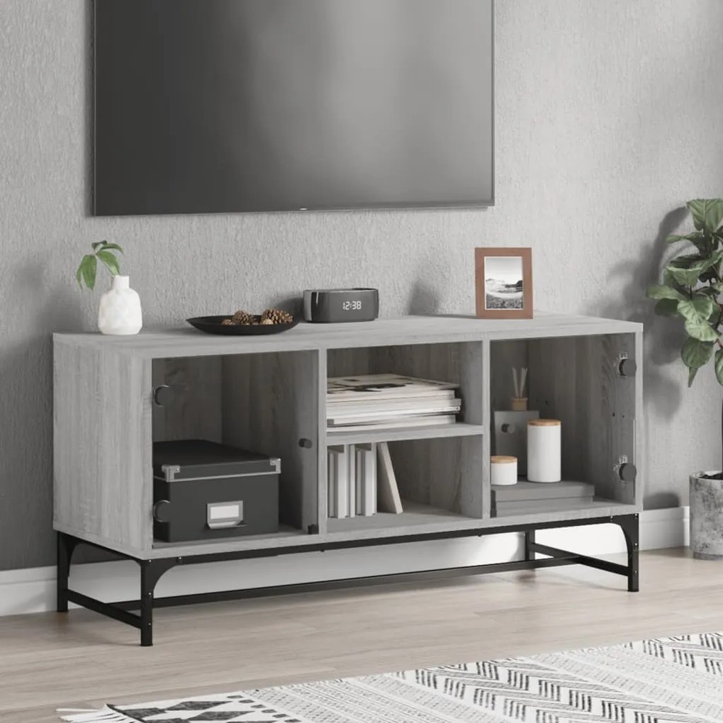 Mobile Porta Tv Con Ante İn Vetro Grigio Sonoma 102x37x50 Cm /